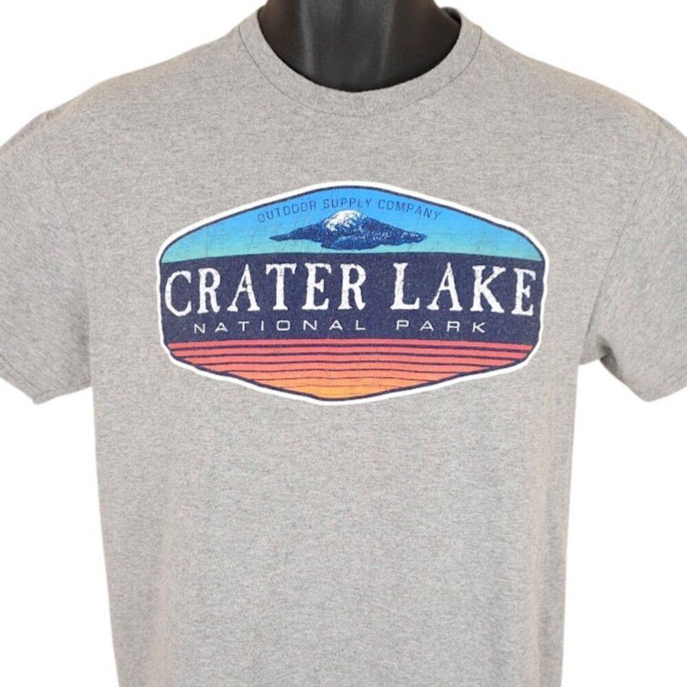Crater Lake T Shirt Mens Size Medium Gray National Park Oregon Pacific NW